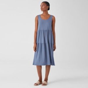 Eileen Fisher Fine Jersey Tiered Dress Twilight Large L Blue